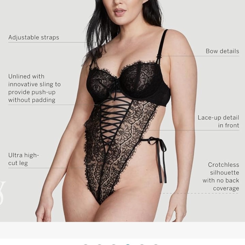NWT Victoria's Secret Unlined Wicked High Leg Lace Up Teddy, Women's Lingerie